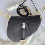 Christian Dior Medium Saddle Bag Black Grained Calfskin GHW
