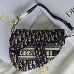 Christian Dior Medium Saddle Bag Blue Oblique Embroidery