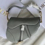 Christian Dior Medium Saddle Bag Grey Grained Calfskin GHW