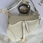 Christian Dior Medium Saddle Bag White Grained Calfskin GHW