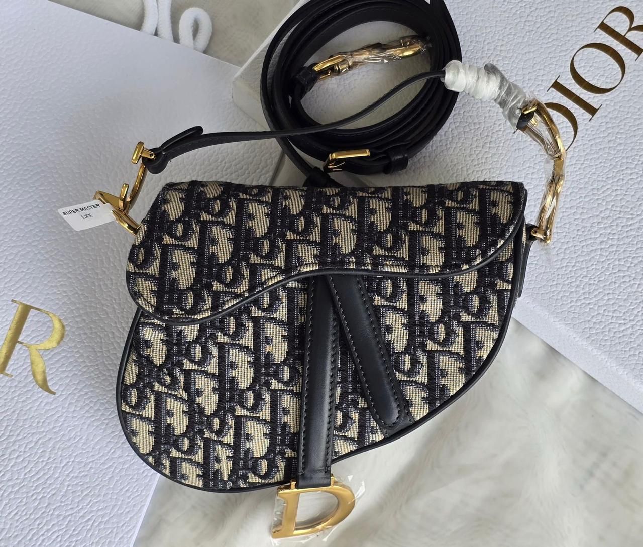 Christian Dior Saddle Bag Blue Oblique Jacquard Canvas Christian Dior Saddle Bag Blue Oblique Jacquard Canvas - Image 1