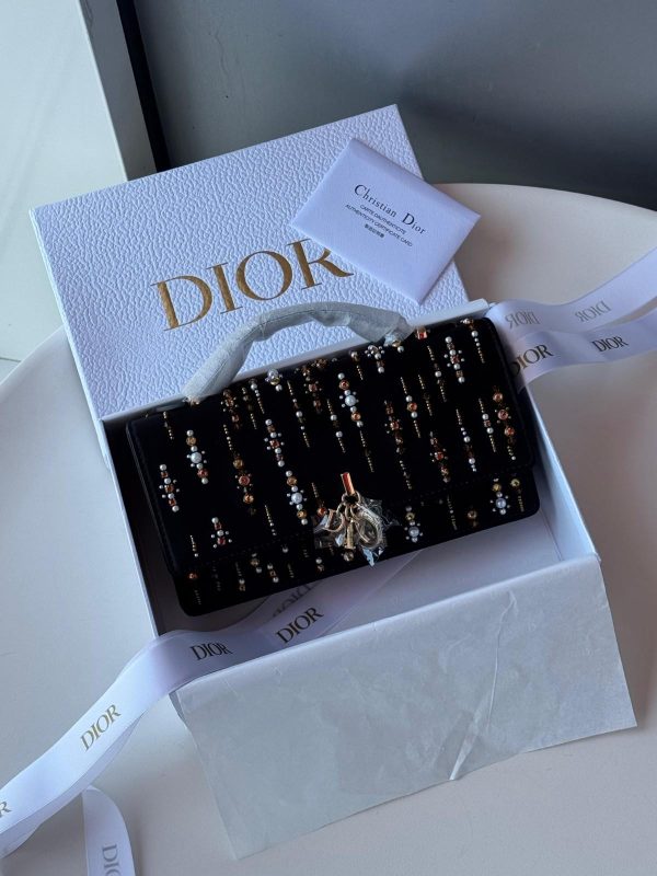 Dior My Dior Black Velvet My Dior Mini Bag With Crystal Embroidery