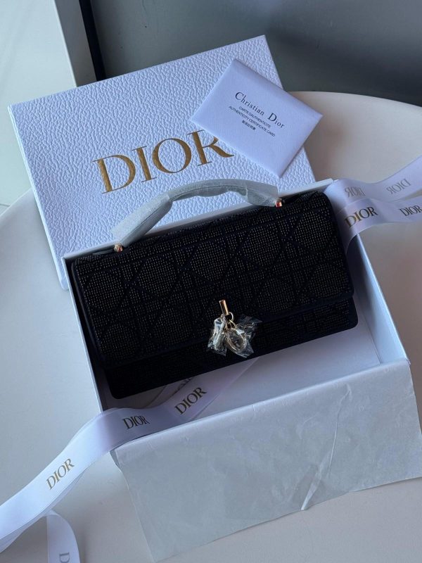 Dior My Dior Mini Black Cannage Microbead Fabric & Leather Shoulder Bag