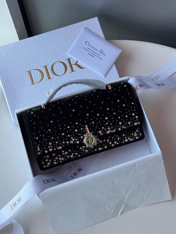 Dior My Dior Mini Black Strass Embroidered Satin Shoulder Bag