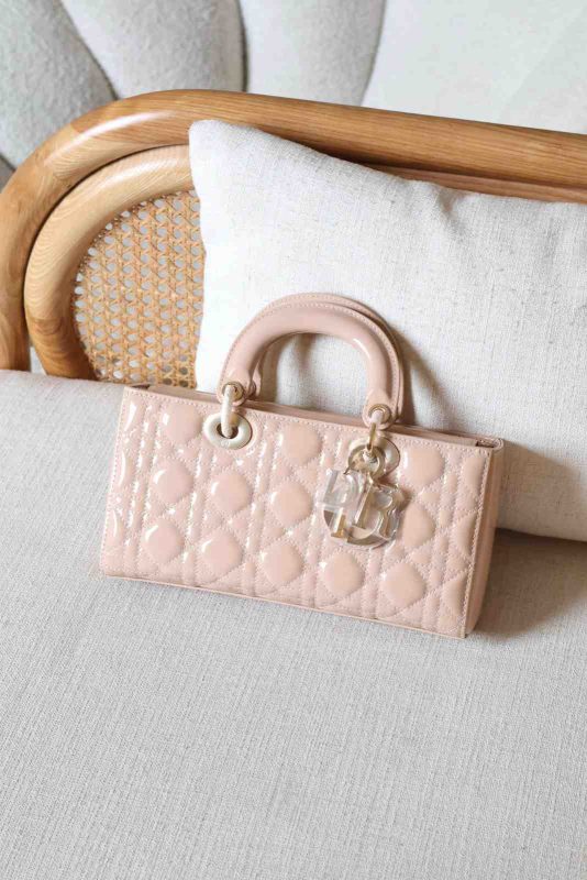Dior Lady D-Joy Medium Powder Beige Patent Calfskin