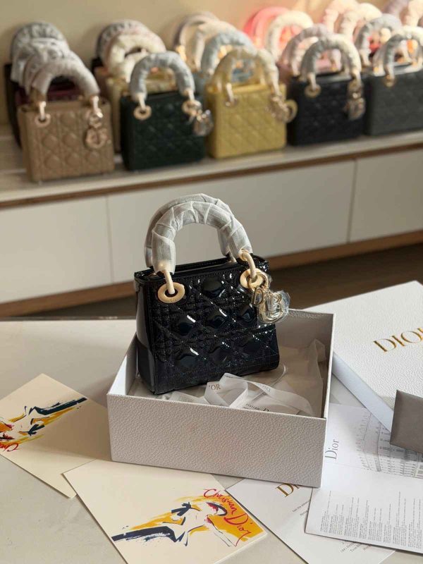 Dior Lady Dior Mini Black Patent Bag
