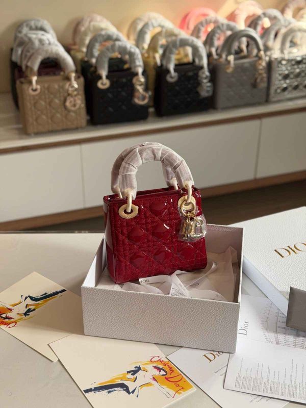 Dior Lady Dior Mini Cherry Red Patent Bag