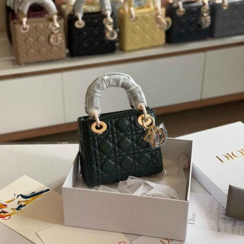Dior Lady Dior Mini Dark Green Lambskin Bag