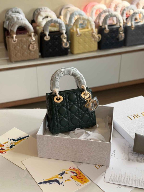 Dior Lady Dior Mini Dark Green Lambskin Bag