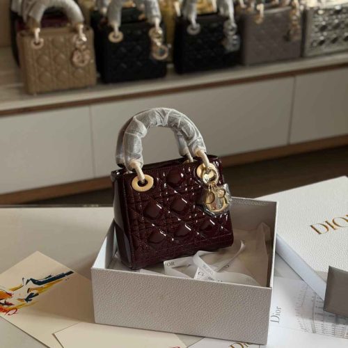 Dior Lady Dior Mini Deep Amaranth Patent Bag