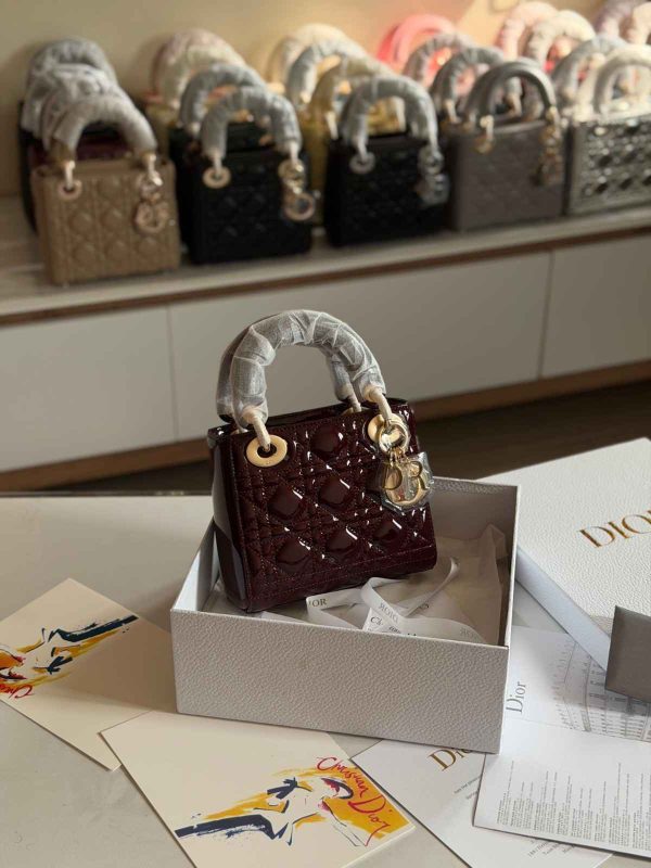 Dior Lady Dior Mini Deep Amaranth Patent Bag