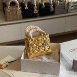 Dior Lady Dior Mini Gold Metallic Bag