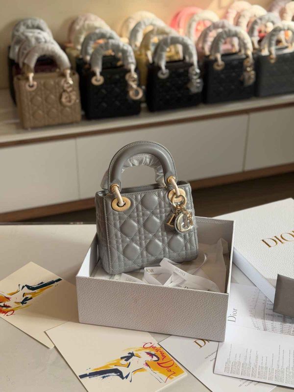 Dior Lady Dior Mini Grey Lambskin Bag