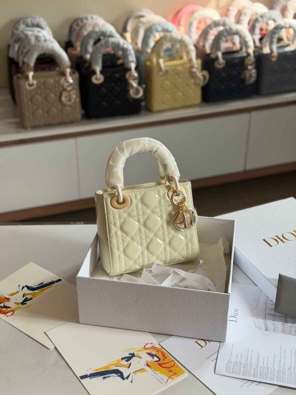 Dior Lady Dior Mini Light Yellow Patent Bag
