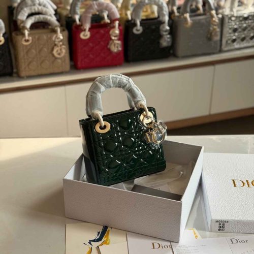 Dior Lady Dior Mini Pine Green Patent Bag