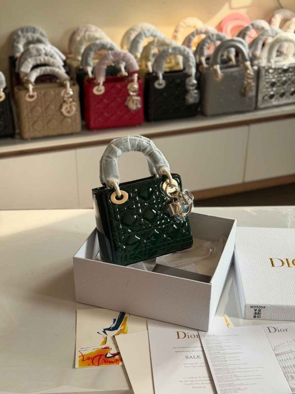 Dior Lady Dior Mini Pine Green Patent Bag