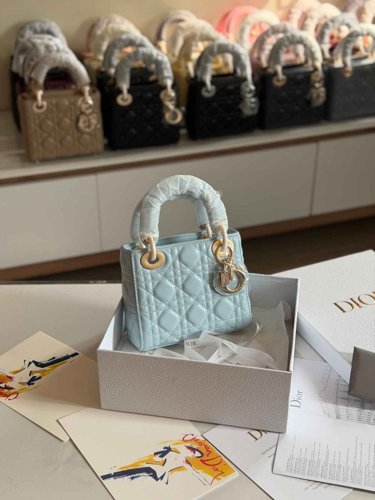 Dior Lady Dior Mini Placid Blue Lambskin Bag Dior Lady Dior Mini Placid Blue Lambskin Bag