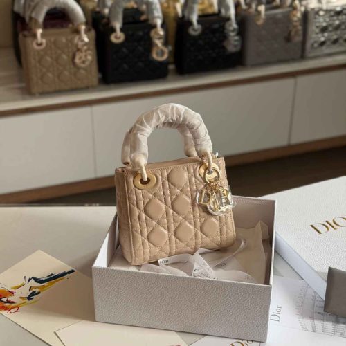 Dior Lady Dior Mini Powder Beige Calfskin Bag
