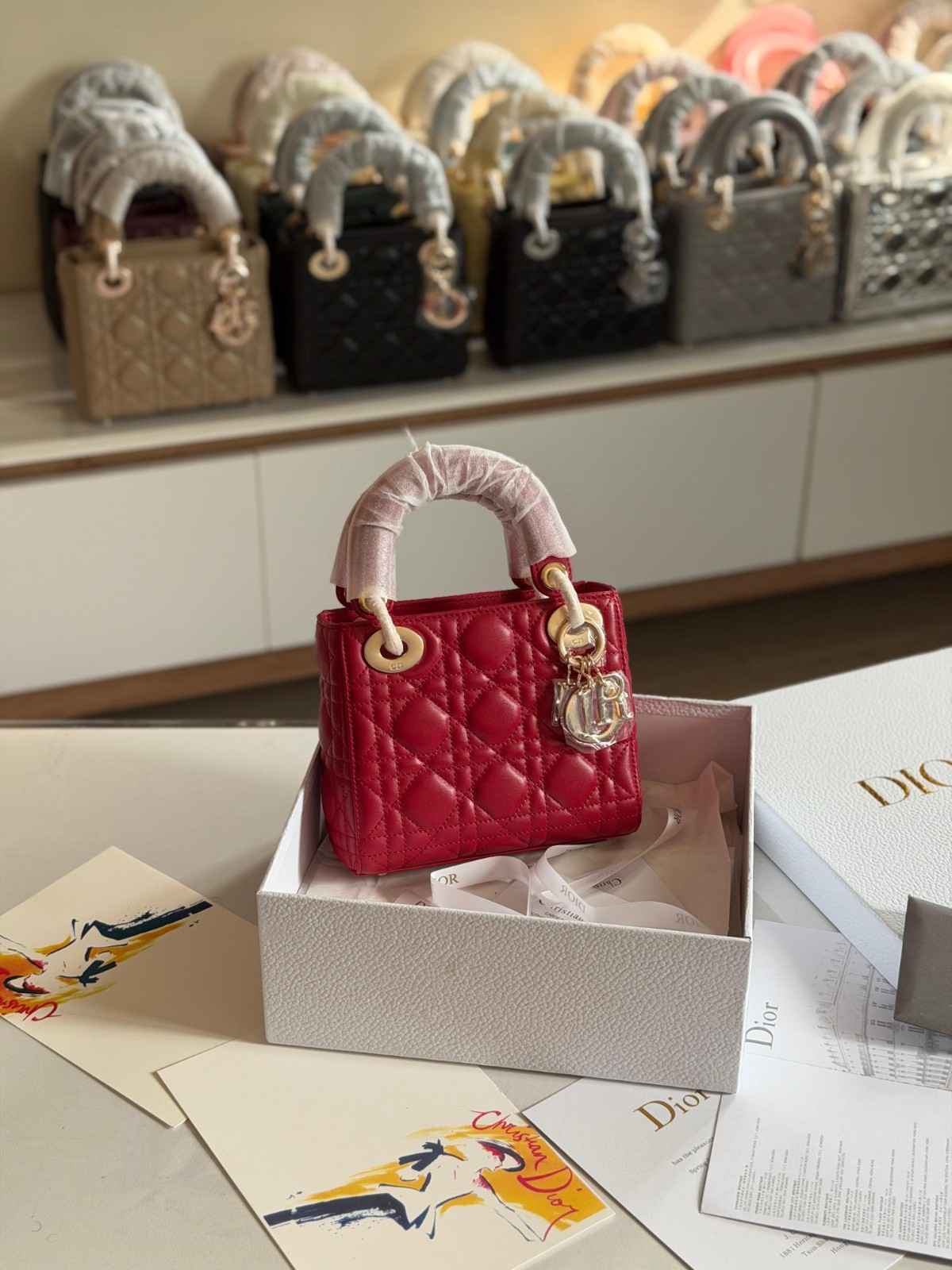 DiorMiniLadyDiorRedCannageCalfskinBag Dior Mini Lady Dior Red Cannage Calfskin Bag - Image 1