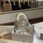 Dior Lady Dior Mini Silver-Tone Metallic Bag