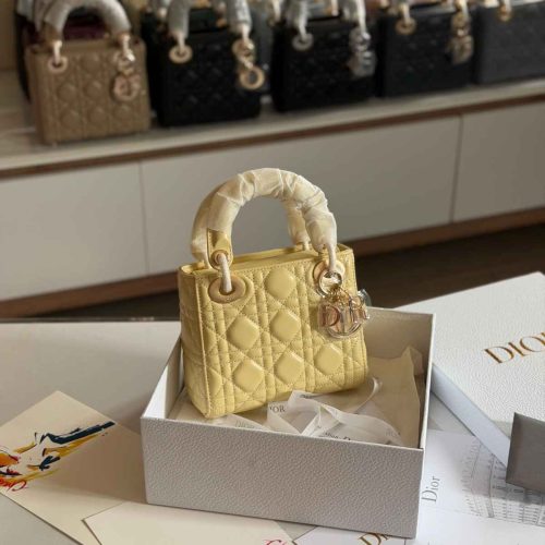 Dior Lady Dior Mini Yellow Lambskin Bag
