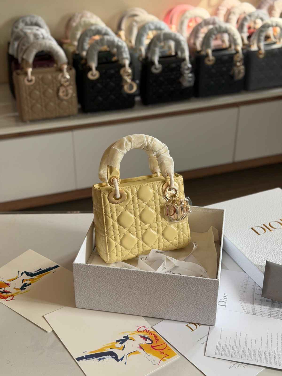 Dior Lady Dior Mini Yellow Lambskin Bag Dior Lady Dior Mini Yellow Lambskin Bag