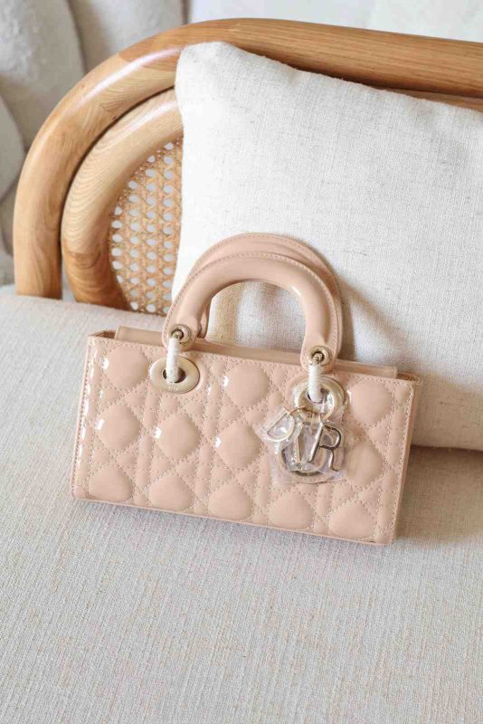 Dior Lady D-Joy Small Beige Patent Lambskin