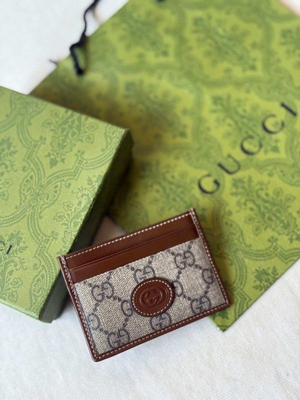 Gucci Card Holder Beige Brown GG Logo Patch