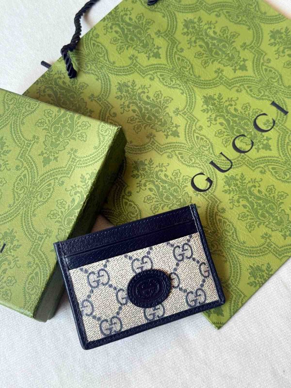 Gucci Card Holder Beige Blue GG Logo Patch