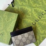 Gucci Card Holder Beige Black GG Canvas