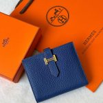 Hermes Bearn Compact Bifold Wallet In Bleu Saphire Epsom Leather Gold Hardware
