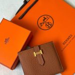 Hermes Bearn Compact Bifold Wallet In Brown Epsom Leather Gold Hardware