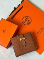 Hermes Bearn Compact Bifold Wallet In Brown Epsom Leather Gold Hardware