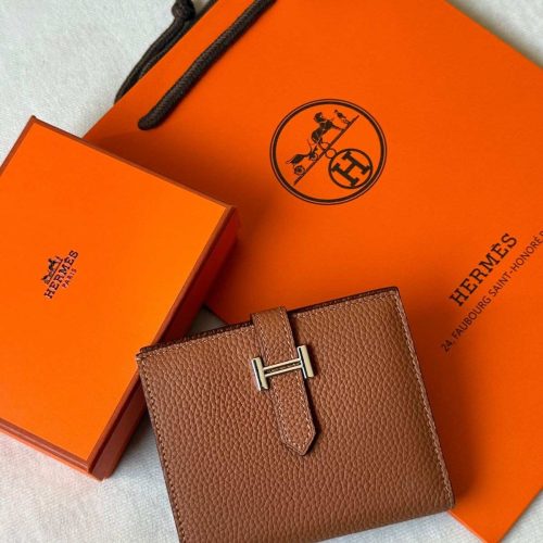 Hermes Bearn Compact Bifold Wallet In Brown Epsom Leather Silver Hardware