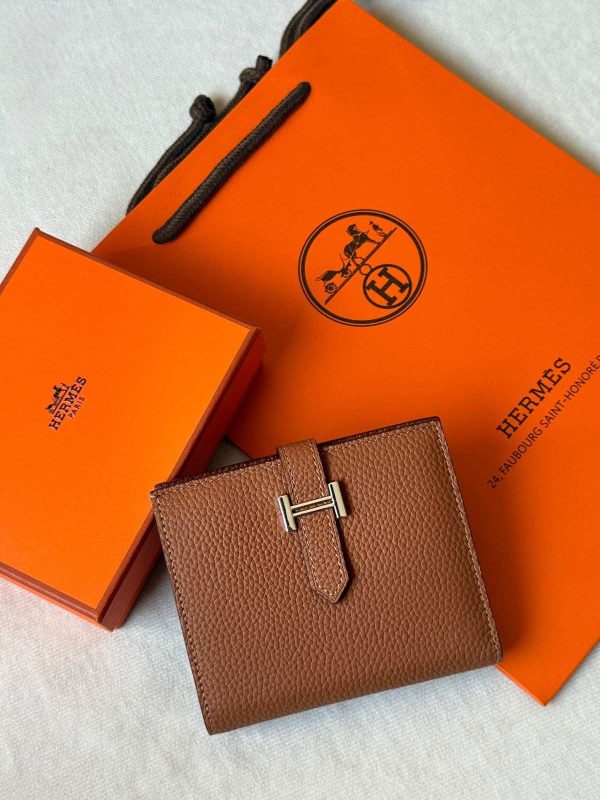 Hermes Bearn Compact Bifold Wallet In Brown Epsom Leather Silver Hardware