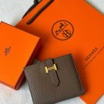 Hermes Bearn Compact Bifold Wallet In Etoupe Epsom Leather Gold Hardware
