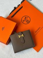 Hermes Bearn Compact Bifold Wallet In Etoupe Epsom Leather Gold Hardware