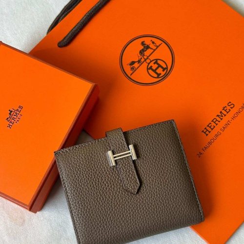 Hermes Bearn Compact Bifold Wallet In Etoupe Epsom Leather Silver Hardware