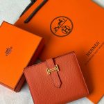 Hermes Bearn Compact Bifold Wallet In Orange Epsom Leather Gold Hardware