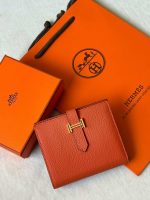 Hermes Bearn Compact Bifold Wallet In Orange Epsom Leather Gold Hardware