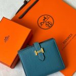 Hermes Bearn Compact Bifold Wallet In Vert Bosphore Epsom Leather Gold Hardware