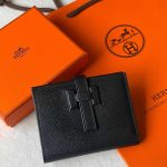 Hermes H Passant Compact Wallet In Black Epsom Leather