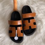 Hermes Brown Chypre Sandals In Calfskin Leather Rubber Sole