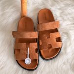 Hermes Brown Chypre Sandals In Suede Leather Rubber Sole