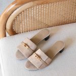 Hermes Gigi 50 Sandals In Beige Suede Gold Kelly Buckle