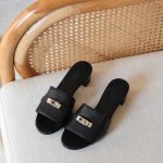 Hermes Gigi 50 Sandals In Black Calfskin Silver Kelly Buckle