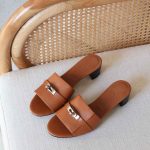 Hermes Gigi 50 Sandals In Naturel Calfskin Silver Kelly Buckle