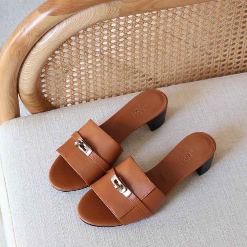 Hermes Gigi 50 Sandals In Naturel Calfskin Silver Kelly Buckle