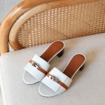 Hermes Gigi 50 Sandals In White And Nuturel Line Silver Kelly Buckle