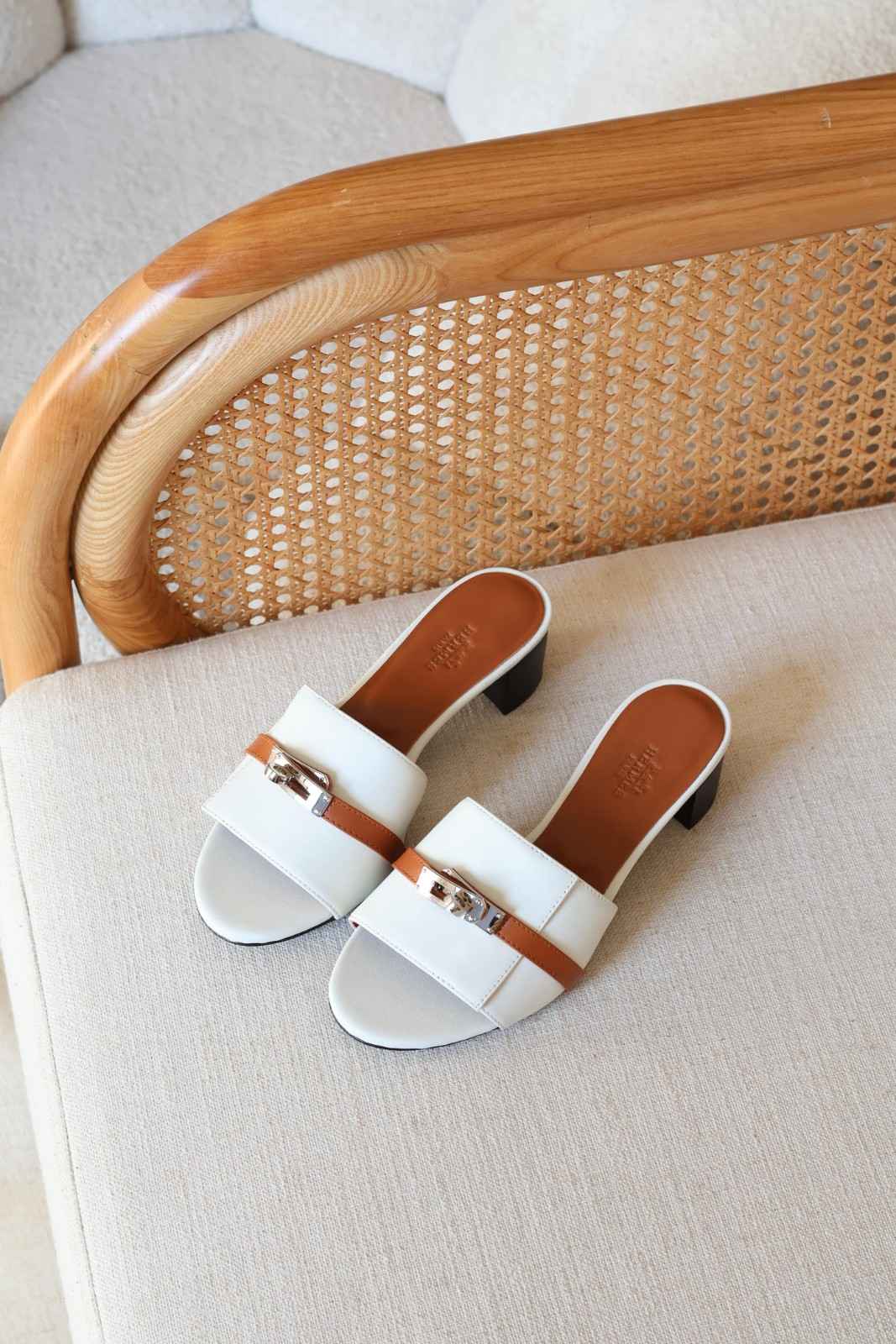Hermes Gigi 50 Sandals In White And Nuturel Line Silver Kelly Buckle Hermes Gigi 50 Sandals In White And Nuturel Line Silver Kelly Buckle